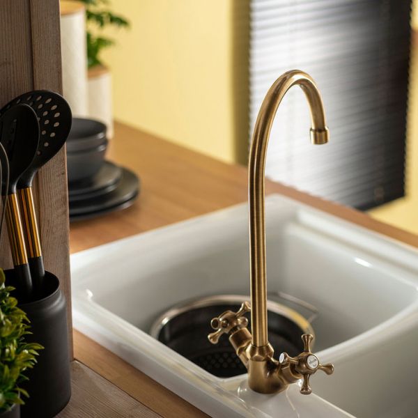 Abode Burford Antique Brass Monobloc Kitchen Mixer Tap #3