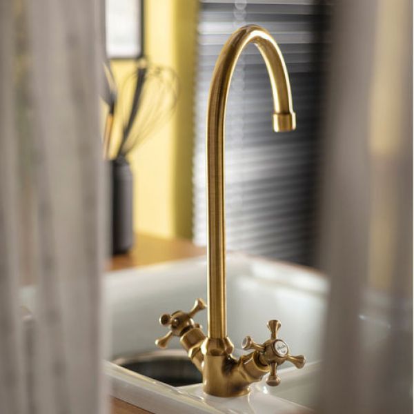 Abode Burford Antique Brass Monobloc Kitchen Mixer Tap #2