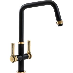 Abode Hex Monobloc Dual Lever Antique Brass and Matt Black Kitchen Mixer Tap