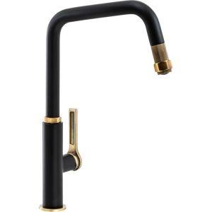 Abode Hex Antique Brass and Matt Black Monobloc Kitchen Mixer Tap with Pullout