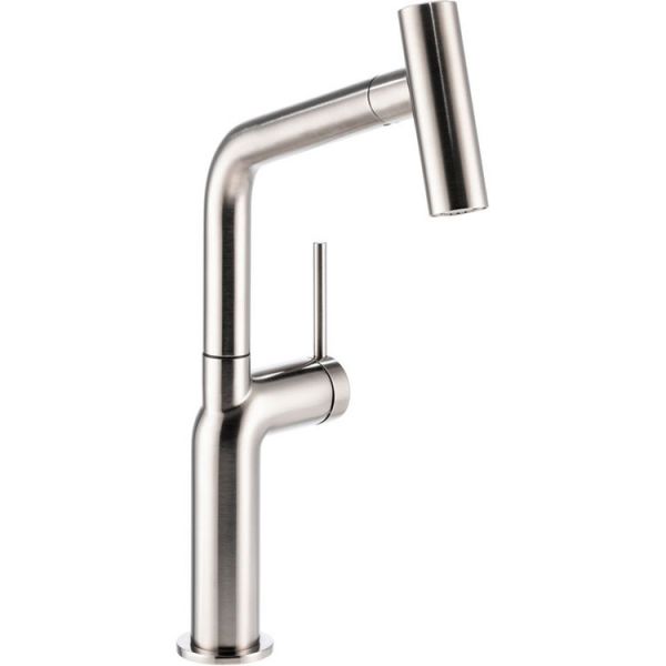 Abode Tubist T Single Lever Brushed Nickel Monobloc Kitchen Mixer Tap with Pullout Spout