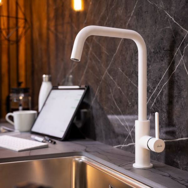 Abode Althia Single Lever Matt White Kitchen Mixer Tap #2