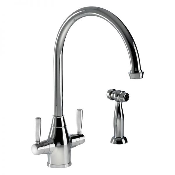 Abode Brompton Twin Lever Chrome Kitchen Mixer Tap with Handspray