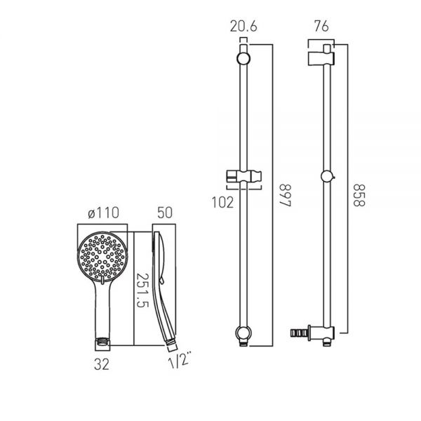 Vado Atmosphere Multi Function Slide Rail Kit ATMMFSRKWOCP