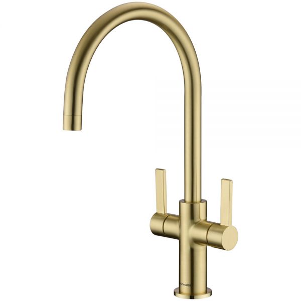 Clearwater Auva C Twin Lever Brushed Brass Monobloc Kitchen Sink Mixer Tap