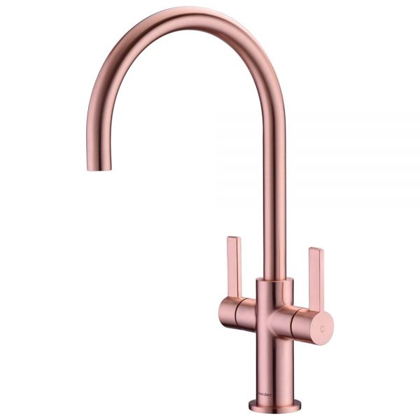 Clearwater Auva C Twin Lever Brushed Copper Monobloc Kitchen Sink Mixer Tap