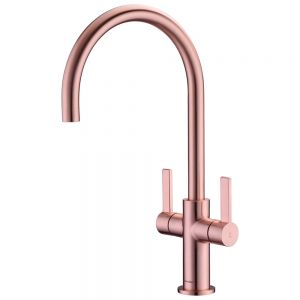 Clearwater Auva C Twin Lever Brushed Copper Monobloc Kitchen Sink Mixer Tap