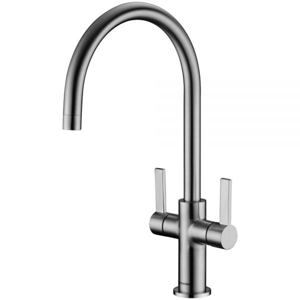 Clearwater Auva C Twin Lever Brushed Nickel Monobloc Kitchen Sink Mixer Tap