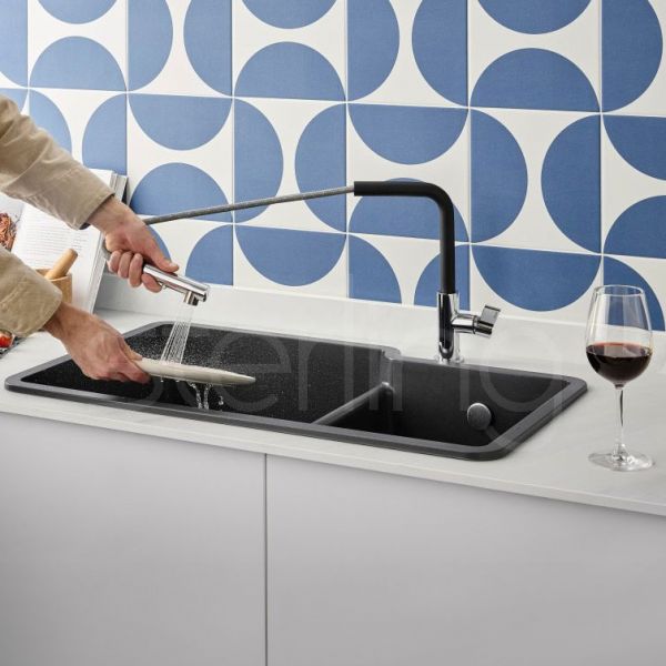 Clearwater Auriga Single Lever Chrome and Black Pull Out Kitchen Sink Mixer Tap #3