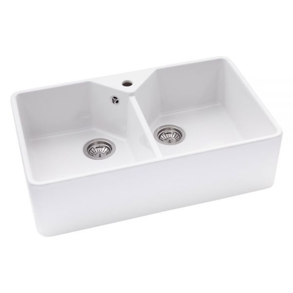 Abode Provincial Belfast Large Two Bowl White Ceramic Kitchen Sink #2