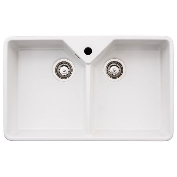 Abode Provincial Belfast Large Two Bowl White Ceramic Kitchen Sink