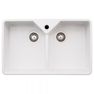 Abode Provincial Belfast Large Two Bowl White Ceramic Kitchen Sink