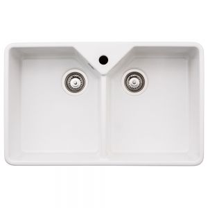 Abode Provincial Belfast Large Two Bowl White Ceramic Kitchen Sink