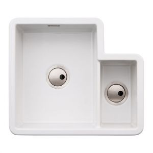 Abode Sandon Undermount or Inset 1.5 Bowl White Ceramic Kitchen Sink with Tap Gap