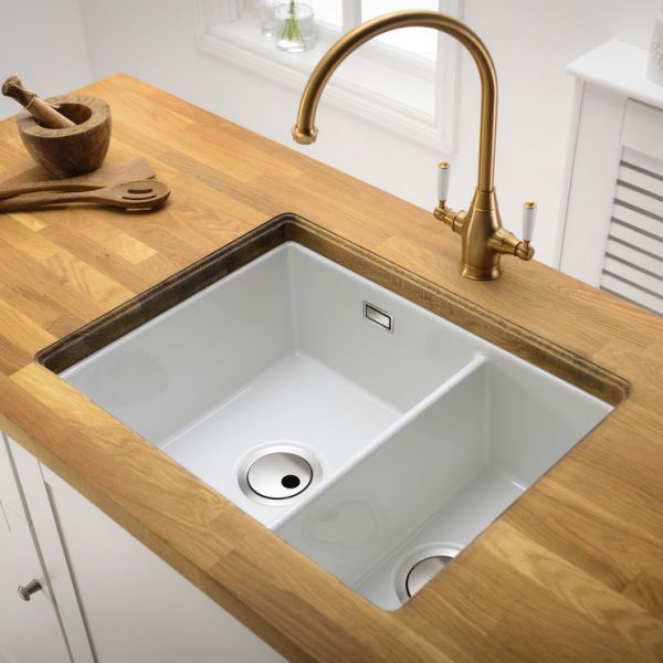 Abode Sandon Undermount or Inset 1.5 Bowl White Ceramic Kitchen Sink #4