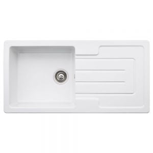 Abode Acton Inset Single Bowl White Ceramic Kitchen Sink with Drainer