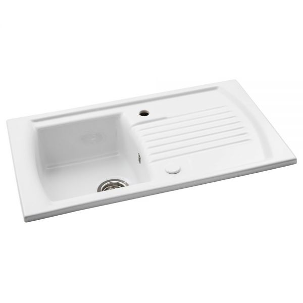 Abode Milford Inset Single Bowl White Ceramic Kitchen Sink with Drainer #2