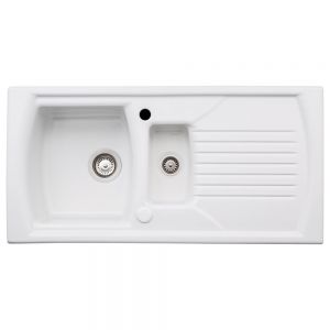 Abode Milford Inset 1.5 Bowl White Ceramic Kitchen Sink with Drainer