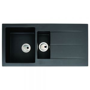 Abode Zero Inset 1.5 Bowl Black Metallic Granite Kitchen Sink with Drainer