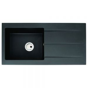 Abode Zero Inset Single Bowl Black Metallic Granite Kitchen Sink with Drainer