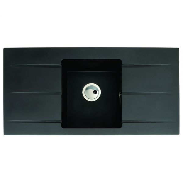 Abode Zero Inset Single Bowl Black Metallic Granite Kitchen Sink with Double Drainer