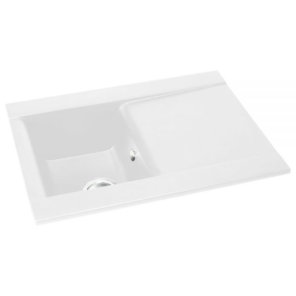 Abode Aspekt Inset Single Bowl White Granite Kitchen Sink with Drainer #2