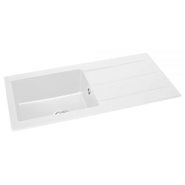 Abode Zero Inset Single Bowl White Granite Kitchen Sink with Drainer #2