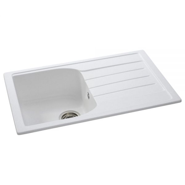 Abode Oriel Inset Single Bowl Frost White Granite Kitchen Sink with Drainer #2