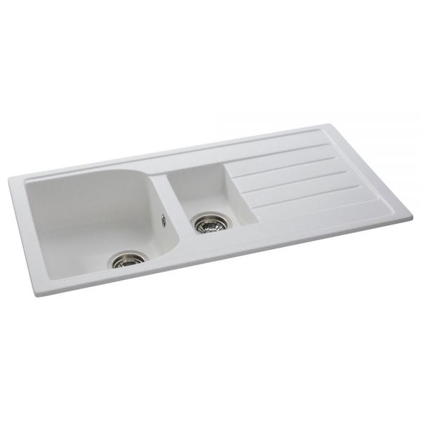 Abode Oriel Inset 1.5 Bowl Frost White Granite Kitchen Sink with Drainer #2