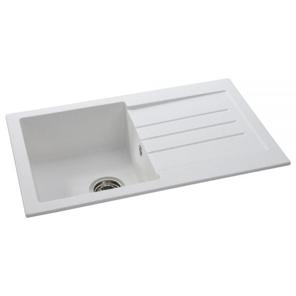 Abode Xcite Inset Single Bowl Frost White Granite Kitchen Sink with Drainer #2