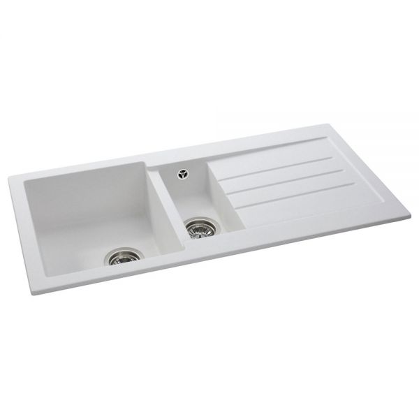 Abode Xcite Inset 1.5 Bowl Frost White Granite Kitchen Sink with Drainer #2