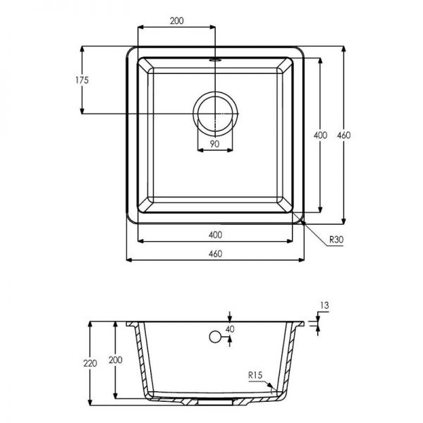 Abode Matrix SQ GR15 Undermount or Inset Single Bowl White Granite Kitchen Sink #3