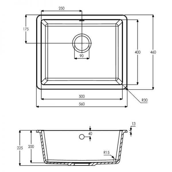 Abode Matrix SQ GR15 Undermount or Inset Large Single Bowl Black Metallic Granite Kitchen Sink #3