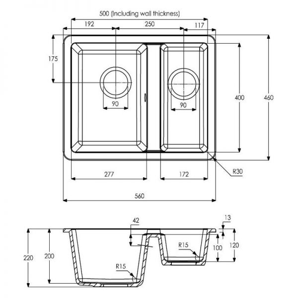 Abode Matrix SQ GR15 Undermount or Inset 1.5 Bowl Black Metallic Granite Kitchen Sink #3