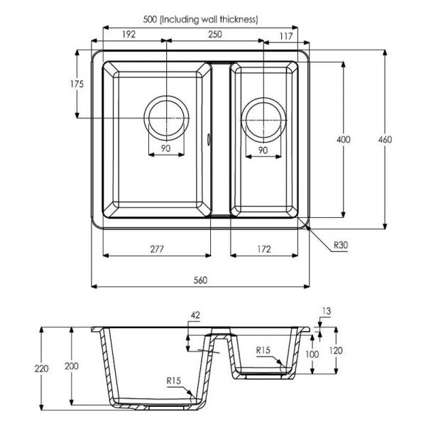 Abode Matrix SQ GR15 Undermount or Inset 1.5 Bowl Grey Metallic Granite Kitchen Sink #3