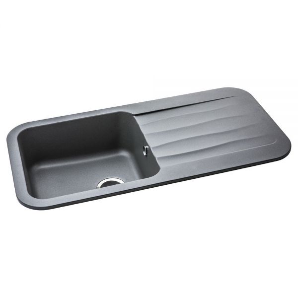 Abode Dune Inset Single Bowl Grey Metallic Granite Kitchen Sink with Drainer #2