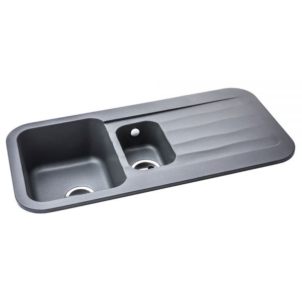 Abode Dune Inset 1.5 Bowl Grey Metallic Granite Kitchen Sink with Drainer #2