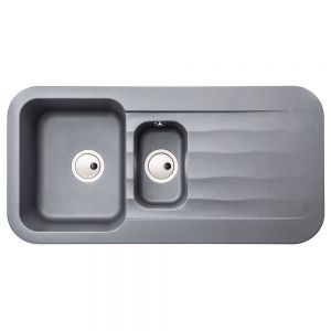 Abode Dune Inset 1.5 Bowl Grey Metallic Granite Kitchen Sink with Drainer
