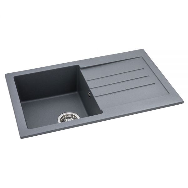 Abode Xcite Inset Single Bowl Grey Metallic Granite Kitchen Sink with Drainer #2