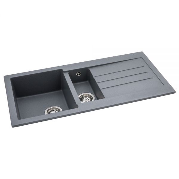 Abode Xcite Inset 1.5 Bowl Grey Metallic Granite Kitchen Sink with Drainer #2