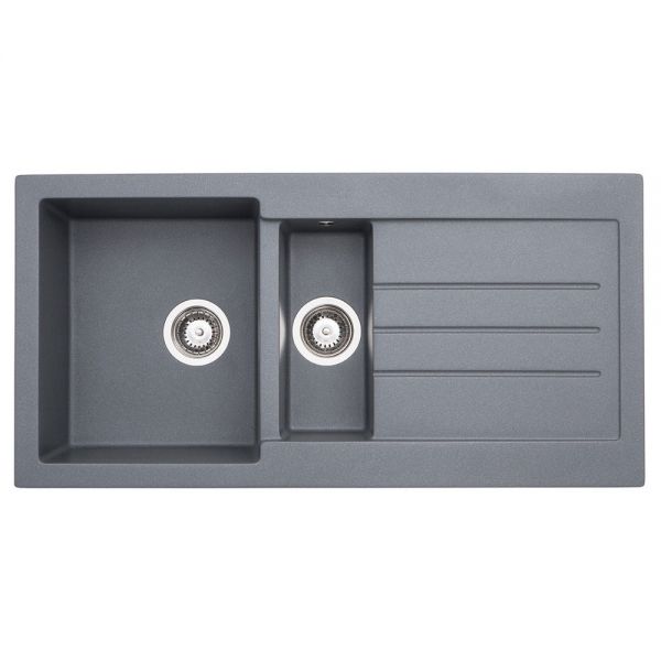 Abode Xcite Inset 1.5 Bowl Grey Metallic Granite Kitchen Sink with Drainer