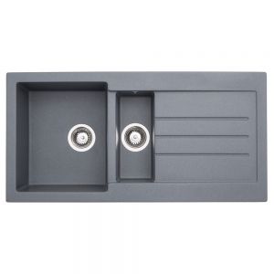 Abode Xcite Inset 1.5 Bowl Grey Metallic Granite Kitchen Sink with Drainer