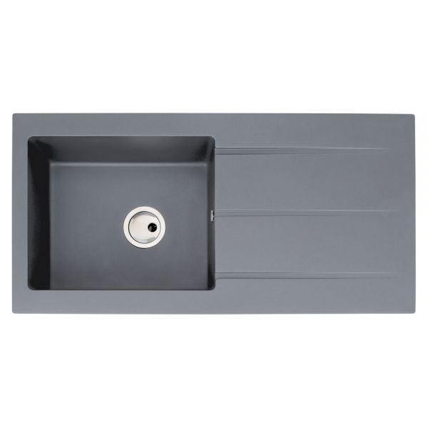 Abode Zero Inset Single Bowl Grey Metallic Granite Kitchen Sink with Drainer