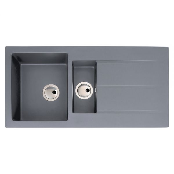 Abode Zero Inset 1.5 Bowl Grey Metallic Granite Kitchen Sink with Drainer