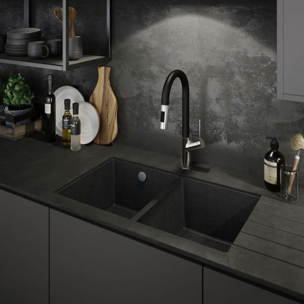 Abode Matrix SQ GR15 Undermount 2 Bowl Grey Metallic Granite Kitchen Sink #3