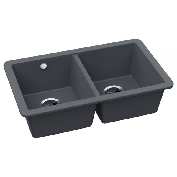 Abode Matrix SQ GR15 Undermount 2 Bowl Grey Metallic Granite Kitchen Sink #2