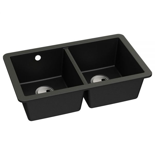 Abode Matrix SQ GR15 Undermount 2 Bowl Black Metallic Granite Kitchen Sink #2