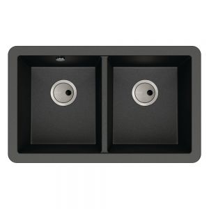 Abode Matrix SQ GR15 Undermount 2 Bowl Black Metallic Granite Kitchen Sink