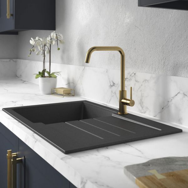 Abode Xcite Inset Single Bowl Black Metallic Granite Kitchen Sink with Drainer #3