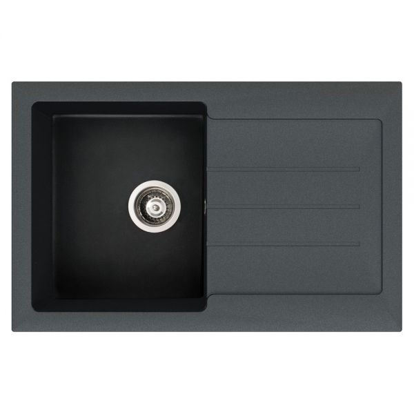 Abode Xcite Inset Single Bowl Black Metallic Granite Kitchen Sink with Drainer